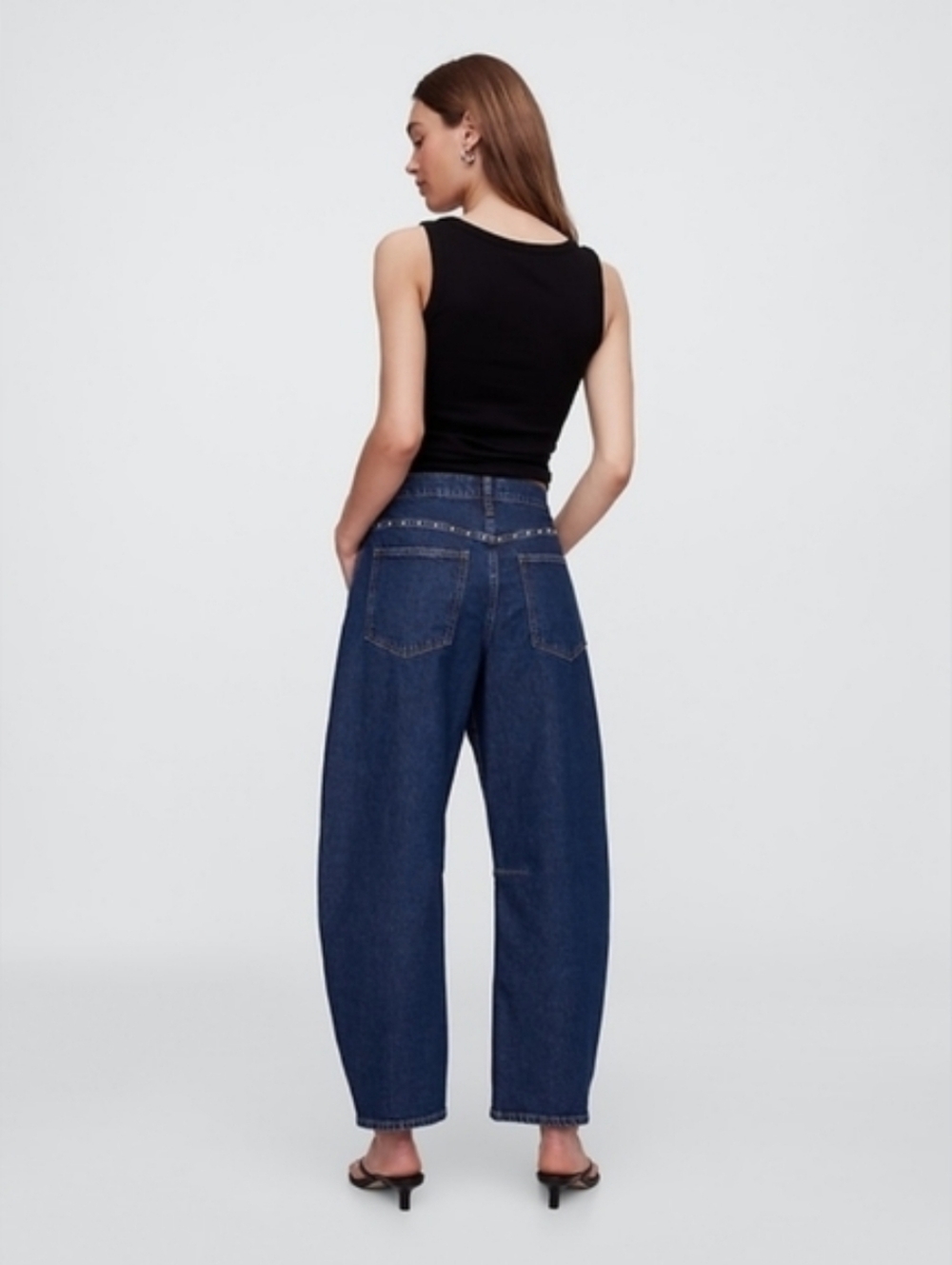 Gap High Rise Studded Barrel Jeans Dark Wash - Picture 4 of 6